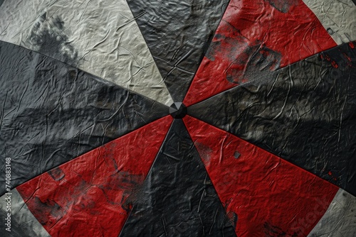 Banner of an Umbrella with Colors Black, Red and White in the Style of Leatherhide Distressed Surfaces Background created with Generative AI Technology photo