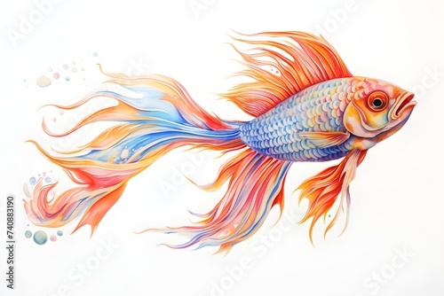 A Fish Illustrated in Colored Pencils. Concept Realistic Fish Drawing, Colored Pencil Art, Nature Illustration, Detailed Aquatic Art, Vibrant Sea Life