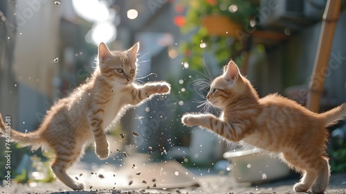 Two Playful Orange Kittens in Confetti-Filled Street