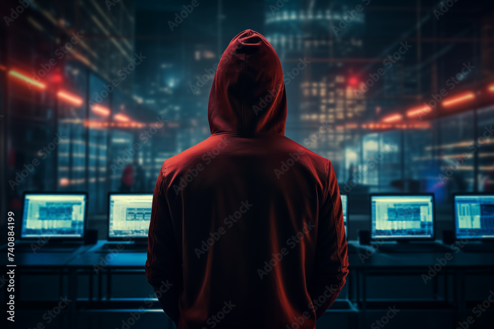 dangerous hooded hacker breaks into data servers and infects their system with a virus. dangerous hooded hacker breaks into data servers and infects their system with a virus.