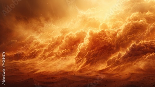 Intense sandstorm in desert, digital artwork.
