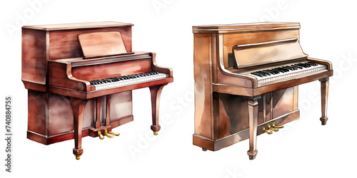 Piano, watercolor clipart illustration with isolated background. photo
