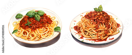Spaghetti with sauce bolognese, watercolor clipart illustration with isolated background.
