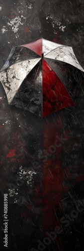 Banner of an Umbrella with Colors Black, Red and White in the Style of Leatherhide Distressed Surfaces Background created with Generative AI Technology © Sentoriak