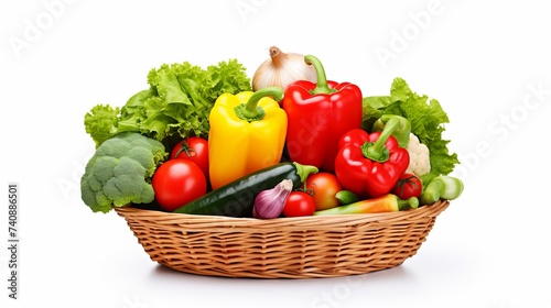 Fresh vegetables in basket isolated on white © Elchin Abilov