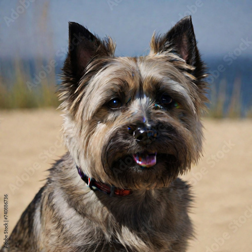 Cairn terrier dog poses with his whole body in nature