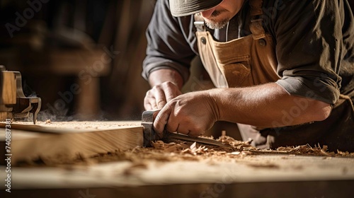 carpenter's hands carving wood