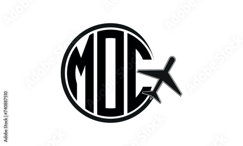 MOC three initial letter circle tour & travel agency logo design vector template. hajj Umrah agency, abstract, wordmark, business, monogram, minimalist, brand, company, flat, tourism agency, tourist