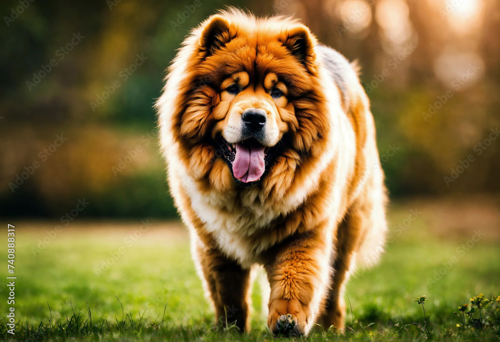The Chow Chow dog poses with his whole body in nature