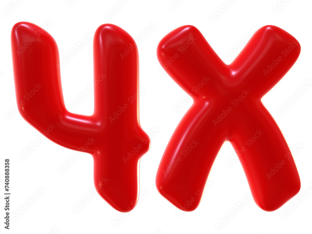 4x with red color isolated on transparent background. 3d number and letter icon for double and bonus concept 4x with red color isolated on transparent background. 3d number and letter icon for double and bonus concept
