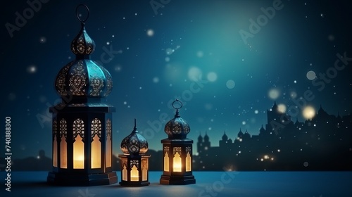 Islamic greeting Eid Mubarak cards for Muslim Holidays.Eid-Ul-Adha festival celebration . Ramadan Kareem backgroundand with lanterns