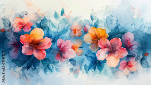 Watercolor floral background. Hand painted watercolor flowers. Hand drawn vector art. 