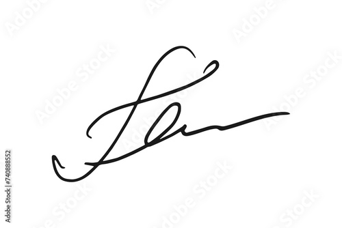 Handwritten fake signature isolated on white background. Electronic signing of documents and contracts concept.