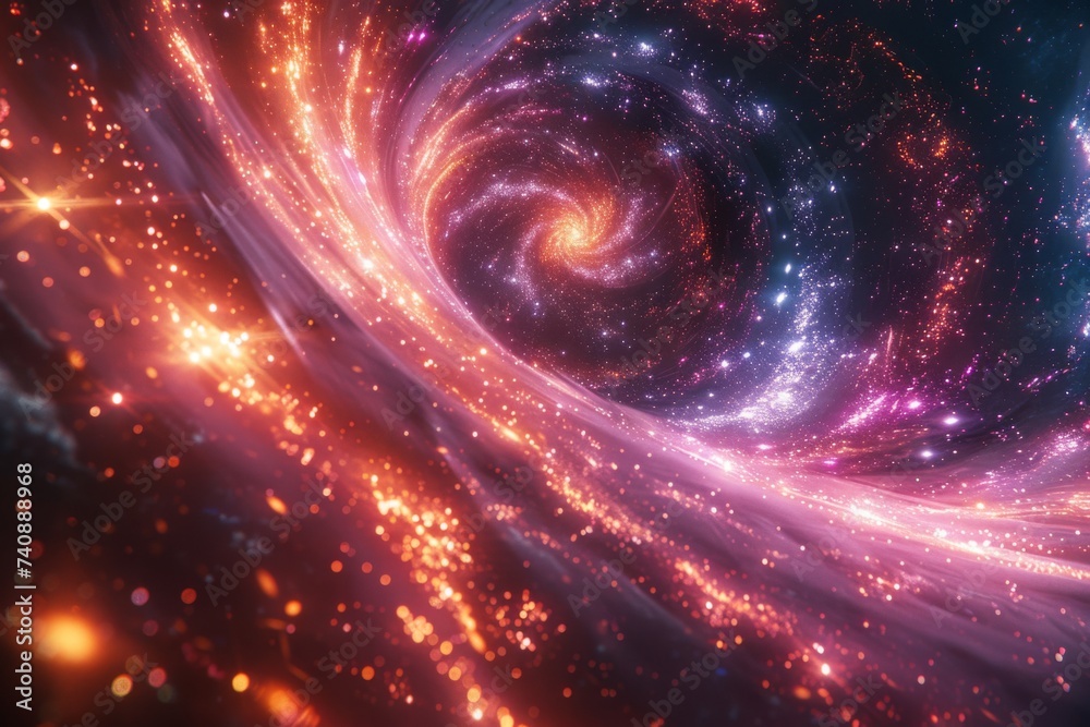 Warp speed travel through a stylized vibrant galaxy abstract starlines