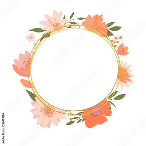 Wreath of fancy flowers. Vector floral frame.