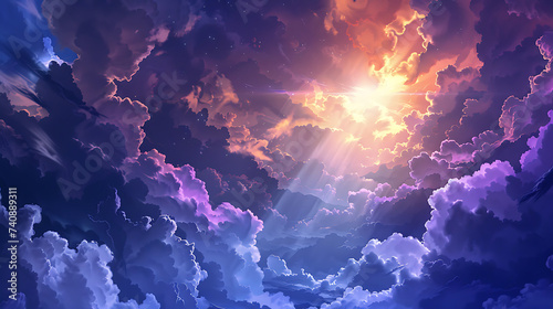 Ethereal Cloudscape with Celestial Light Rays