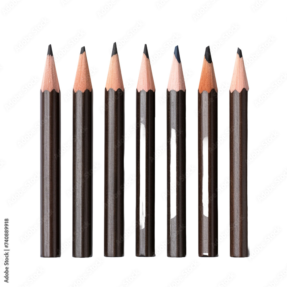 Pencils made of graphite in a metal case isolated on transparent background Pencils made of graphite in a metal case isolated on transparent background