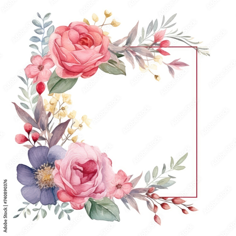 Elegant Floral Frame Featuring Vibrant Roses and Foliage For Invitations or Greetings Elegant Floral Frame Featuring Vibrant Roses and Foliage For Invitations or Greetings