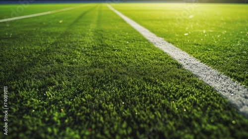 A dynamic sports field texture background, capturing the lush green grass and line markings of a football or soccer field, symbolizing competition and teamwork.