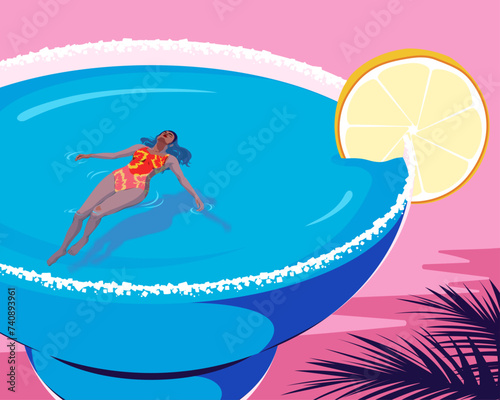 Woman floating in Margarita cocktail glass photo