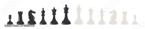 Chess icons set. King, queen, pawn, horse and rook. Chess silhouette. Vector illustration.
