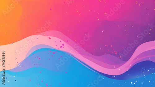 Vibrant abstract background with a blend of pink and blue hues, enhanced by a dynamic wavy pattern and floating speckles