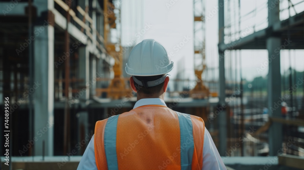 Architect, wide shot, construction site Architect, wide shot, construction site
