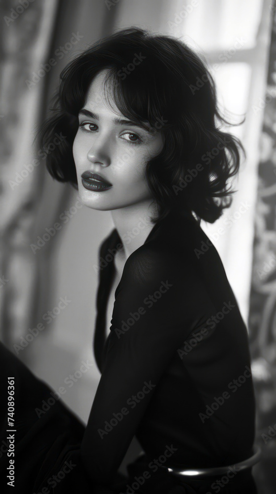 Elegant woman in monochrome, fashion portrait Elegant woman in monochrome, fashion portrait