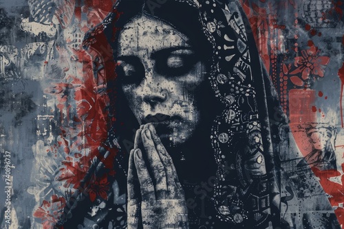 image of Mary in the style of stencil-like imagery Generative AI