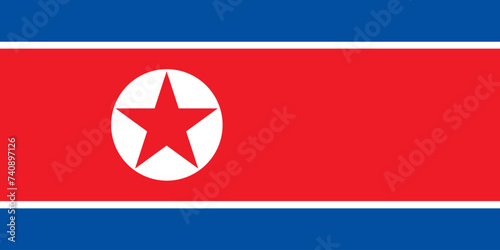 Close-up of blue, white and red national flag of Asian country of North Korea with red star. Illustration made February 20th, 2024, Zurich, Switzerland.