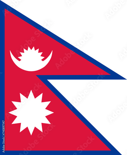 Close-up of red, blue and white national flag of Asian country of Nepal. Illustration made February 20th, 2024, Zurich, Switzerland.