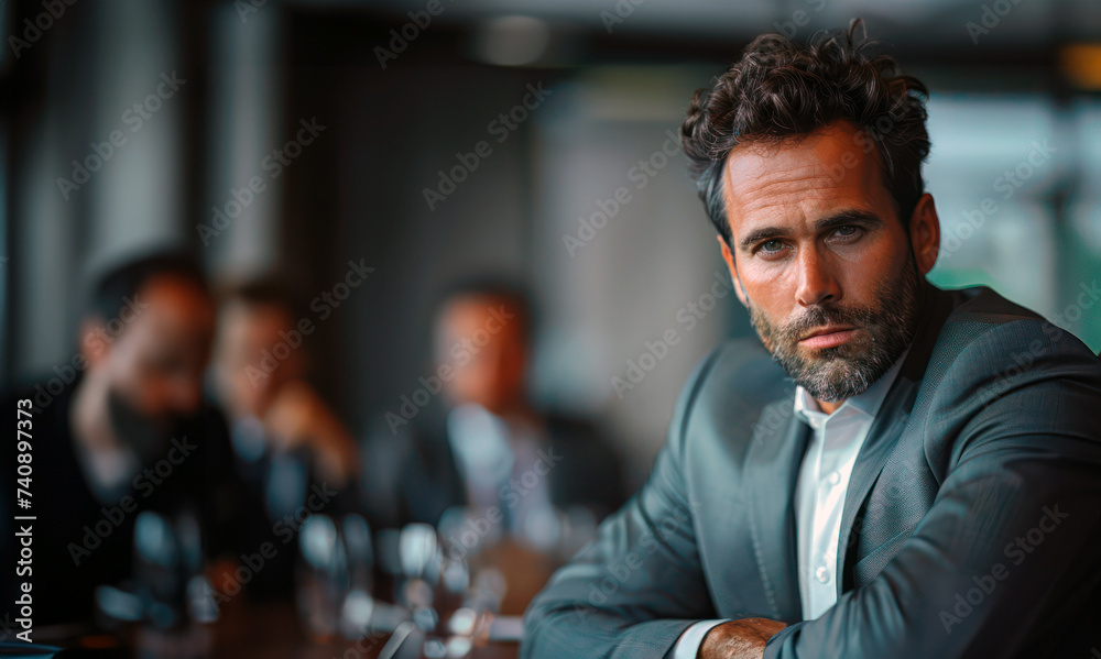 Confident businessman in meeting, leadership and focus - obrazy, fototapety, plakaty 