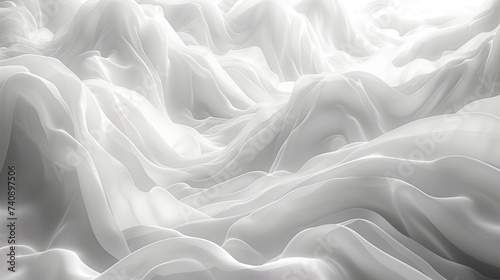 abstract monochrome landscape of flowing fabric textures in white