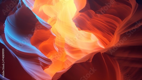 Picturesque shapeless colorful art of natural landscapes in Lower Antelope Canyon in Page Arizona with bright sandstones stacked in flaky fire waves