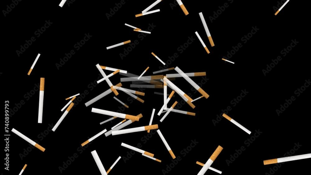 Floating isolated animated cigarettes. Black background. Overlay. 59,94fps Floating isolated animated cigarettes. Black background. Overlay. 59,94fps