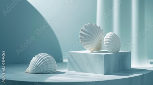 Podium featuring sleek seashell accents, minimal composition