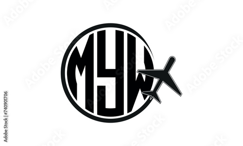 MYW three initial letter circle tour & travel agency logo design vector template. hajj Umrah agency, abstract, wordmark, business, monogram, minimalist, brand, company, flat, tourism agency, tourist