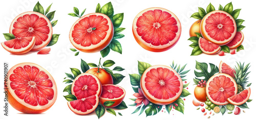 Fresh grapefruit fruit. Grapefruit isolated on white background.