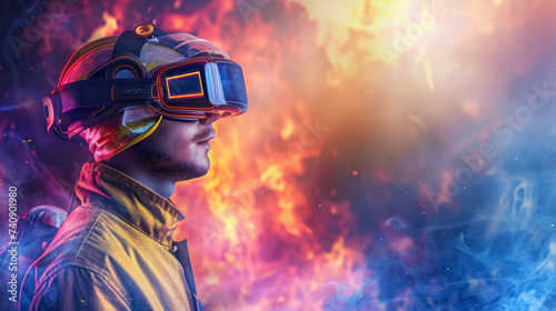 Firefighter battles blazes, risking life and limb to protect communities with courage and dedication with virtual reality sunglass