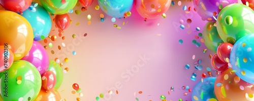 Rainbow balloon garland framing blank copy space vibrant birthday theme