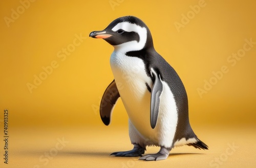 World Penguin Day, cute baby bird, funny little penguin, yellow background