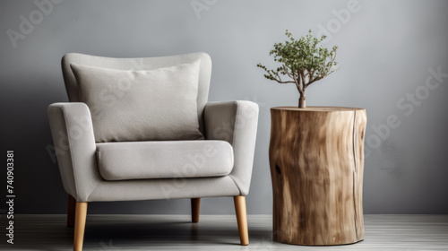 Contemporary Chair and Natural Wood Decor