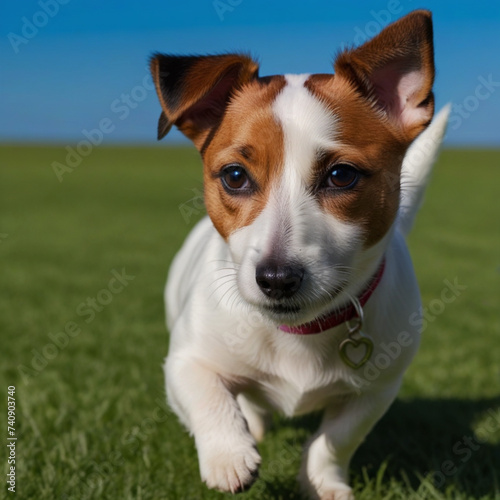 The Jack Russell Terrier dog poses with his whole body in nature