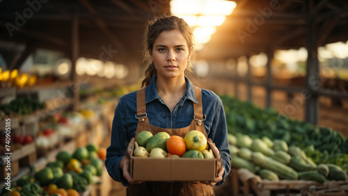 Farmer woman producing fresh organic vegetables. Sustainable and local agriculture  eco  bio. Healthy life style. Fresh food