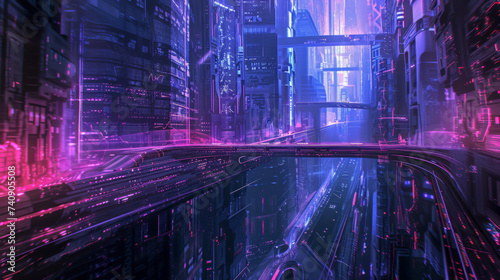 background with glowing lights  future cite in pink purple utopia buildings