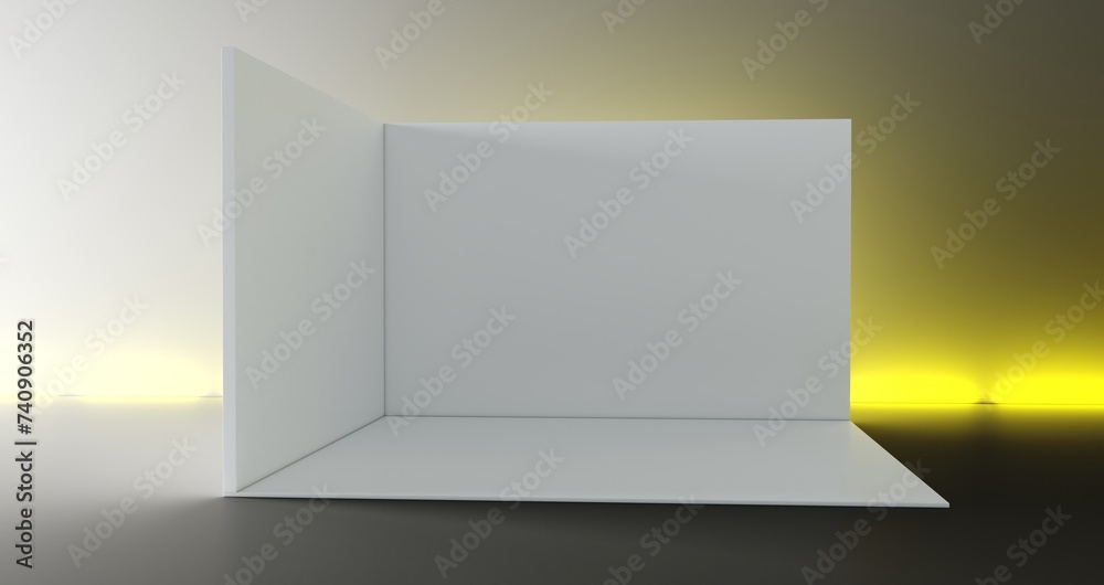 3D exhibition booth. Showroom. Square corner. Empty geometric square. Blank box template. White blank exhibition stand. Presentation event room.
3D exhibition booth. Showroom. Square corner. Empty geometric square. Blank box template. White blank exhibition stand. Presentation event room.