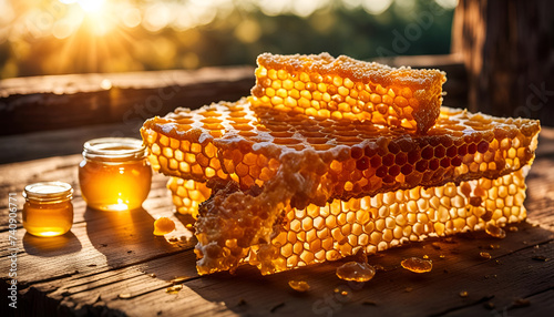 Gold gelb flüssiger Honig fließend dynamisch in Waben als süßes Essen gesunde Nahrung von Honigbienen natürlich vegan vegetarische leichte Kost, wie Karamell Zucker Hintergrund und Vorlage  photo