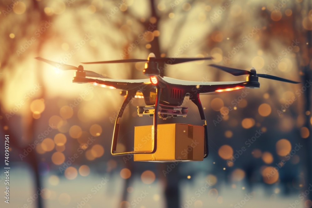 Smart package Drone Delivery corrugated box. Box shipping drone delivery van parcel iiot transportation. Logistic tech bvlos mobility smart highways Smart package Drone Delivery corrugated box. Box shipping drone delivery van parcel iiot transportation. Logistic tech bvlos mobility smart highways