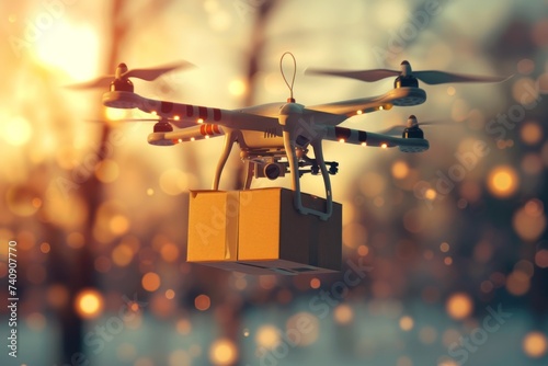 Smart package Drone Delivery ai services. Box shipping hat box parcel first mile parcel delivery transportation. Logistic tech nlp mobility specialty box