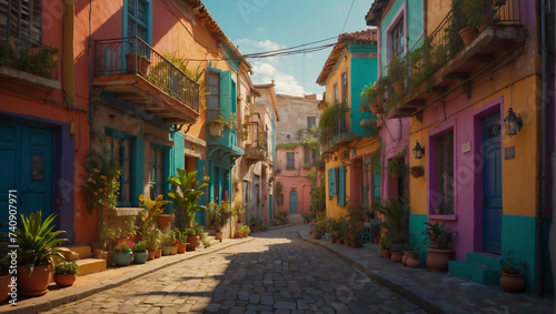 Farbenfrohe Straße mit historischem Charme in malerischem Viertel © KraPhoto
